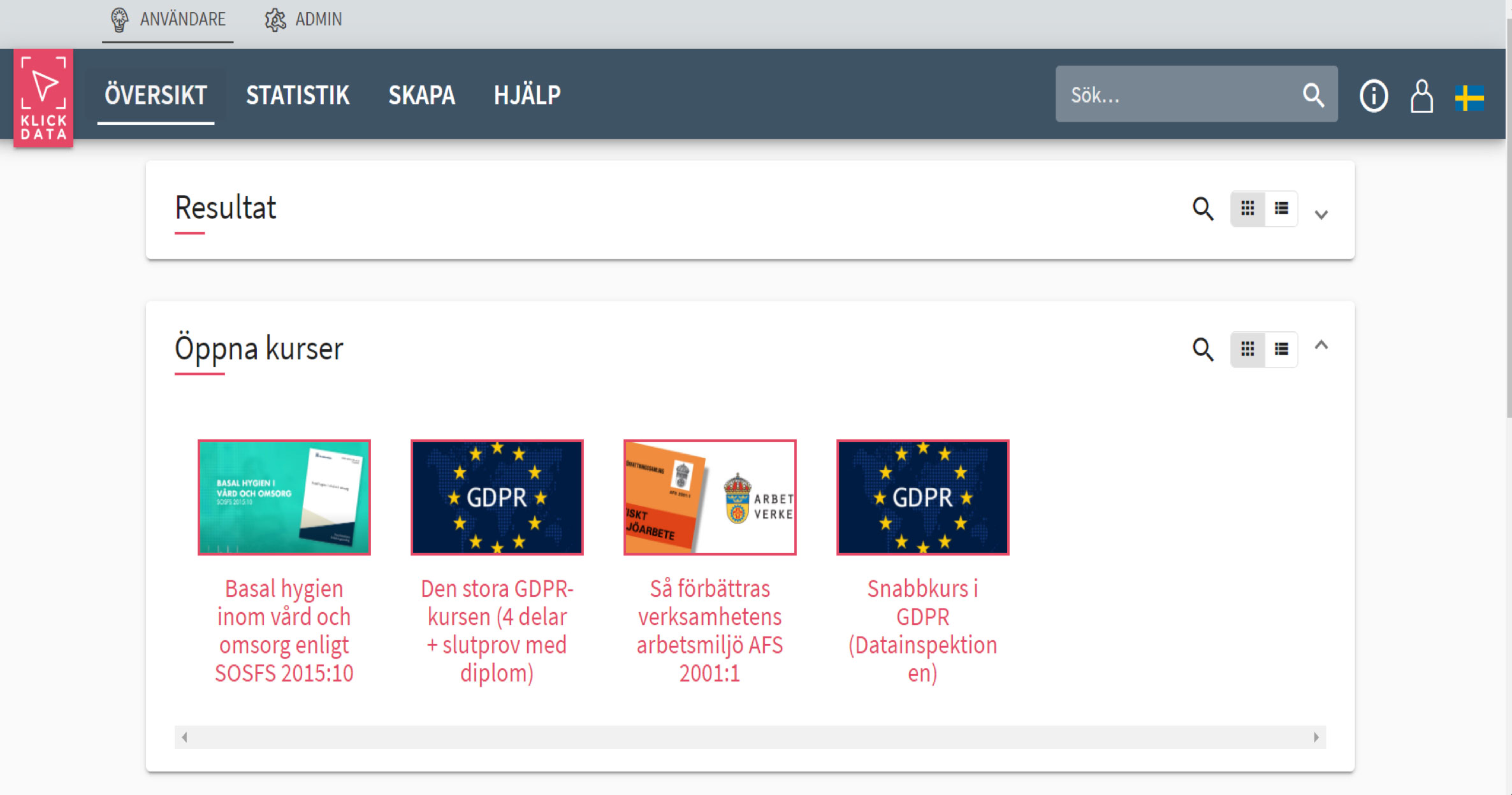 Beskriv medarbetarens startsida, vilken information finns på den?